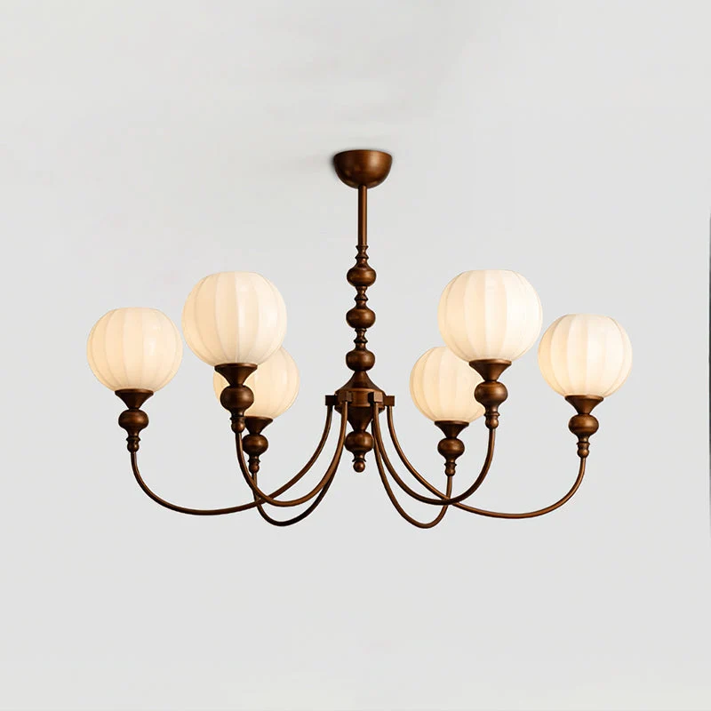 Mirena Kroonluchter – Antiek Brons met Geribbeld Glas – Vintage Modern voor Eetkamer Woonkamer Entree | Sansoti