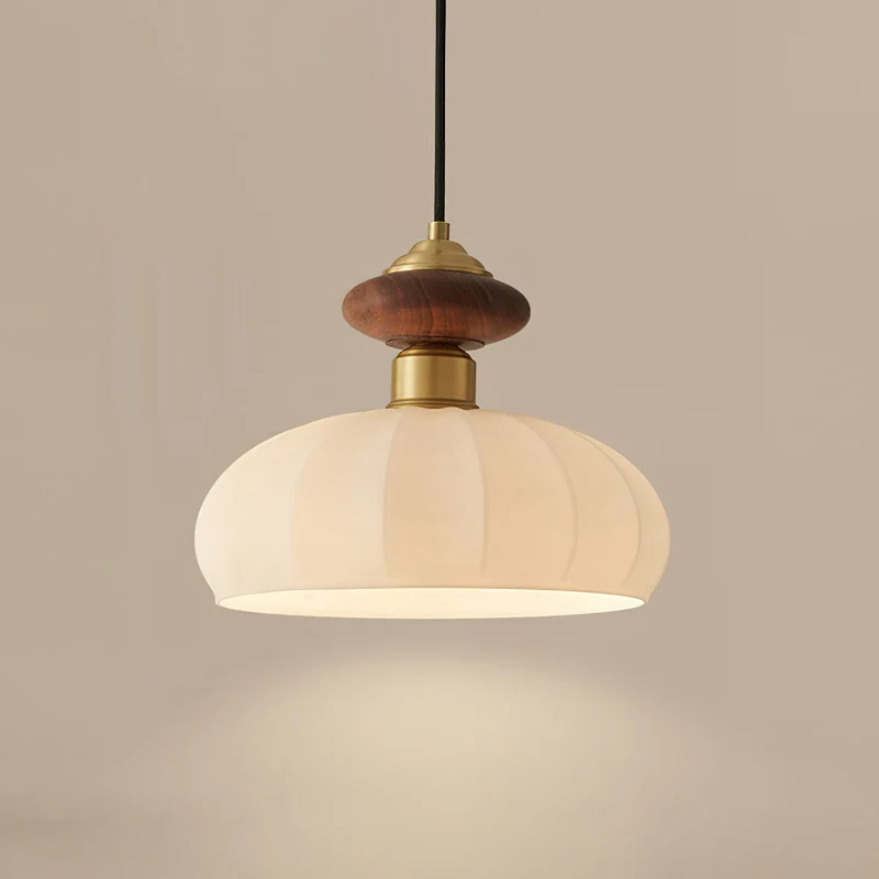 Glazen Hanglamp Bailey met Walnoten Houten Top | Retro Vintage Verlichting Koper Messing | Keukeneiland Eettafel Ontbijthoek | Eetkamer Hanglampen Glas | Skandinavisch Interieur | Sansoti