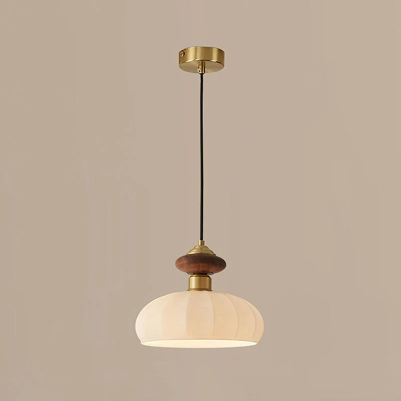 Glazen Hanglamp Bailey met Walnoten Houten Top | Retro Vintage Verlichting Koper Messing | Keukeneiland Eettafel Ontbijthoek | Eetkamer Hanglampen Glas | Skandinavisch Interieur | Sansoti