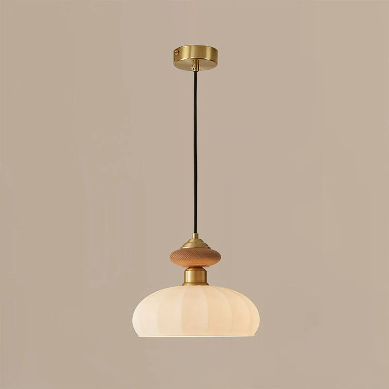 Glazen Hanglamp Bailey met Walnoten Houten Top | Retro Vintage Verlichting Koper Messing | Keukeneiland Eettafel Ontbijthoek | Eetkamer Hanglampen Glas | Skandinavisch Interieur | Sansoti