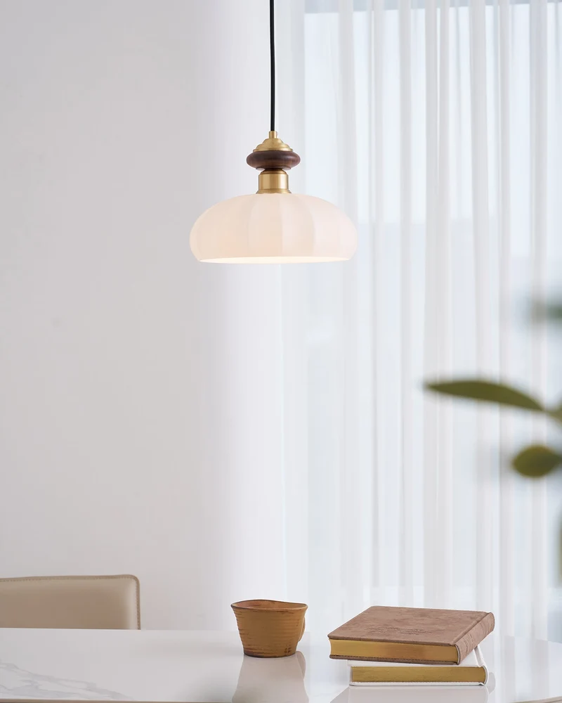 Glazen Hanglamp Bailey met Walnoten Houten Top | Retro Vintage Verlichting Koper Messing | Keukeneiland Eettafel Ontbijthoek | Eetkamer Hanglampen Glas | Skandinavisch Interieur | Sansoti