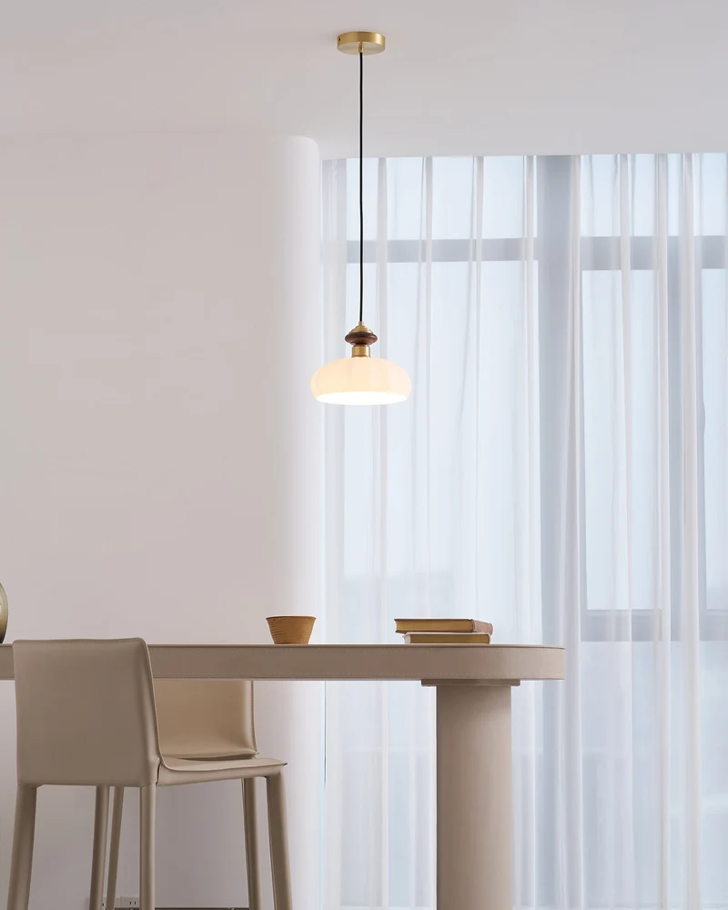 Glazen Hanglamp Bailey met Walnoten Houten Top | Retro Vintage Verlichting Koper Messing | Keukeneiland Eettafel Ontbijthoek | Eetkamer Hanglampen Glas | Skandinavisch Interieur | Sansoti