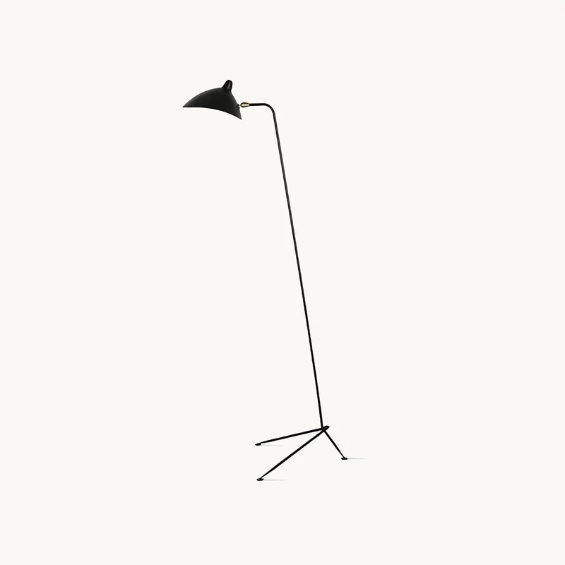 Industriële Vloerlamp Zwart Mat met Messing Accenten — Verstelbare Spot op Tripod Basis — E26/E27 fitting tot 40W — Scandinavisch Design voor Woonkamer & Leeshoek | Sansoti