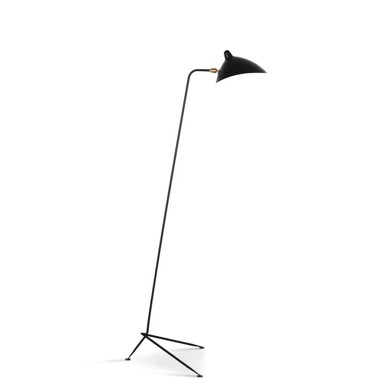 Industriële Vloerlamp Zwart Mat met Messing Accenten — Verstelbare Spot op Tripod Basis — E26/E27 fitting tot 40W — Scandinavisch Design voor Woonkamer & Leeshoek | Sansoti