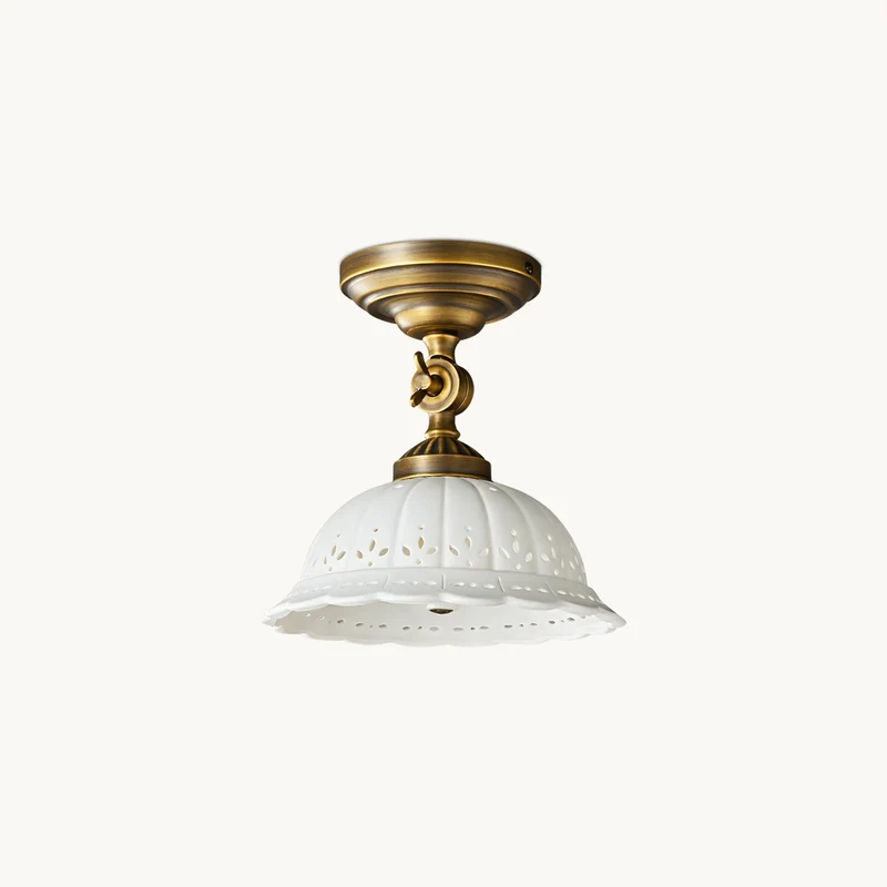 Haylea Plafondlamp Keramiek & Messing – Klassieke Entree Eetkamer Verlichting ø 22 cm | Sansoti