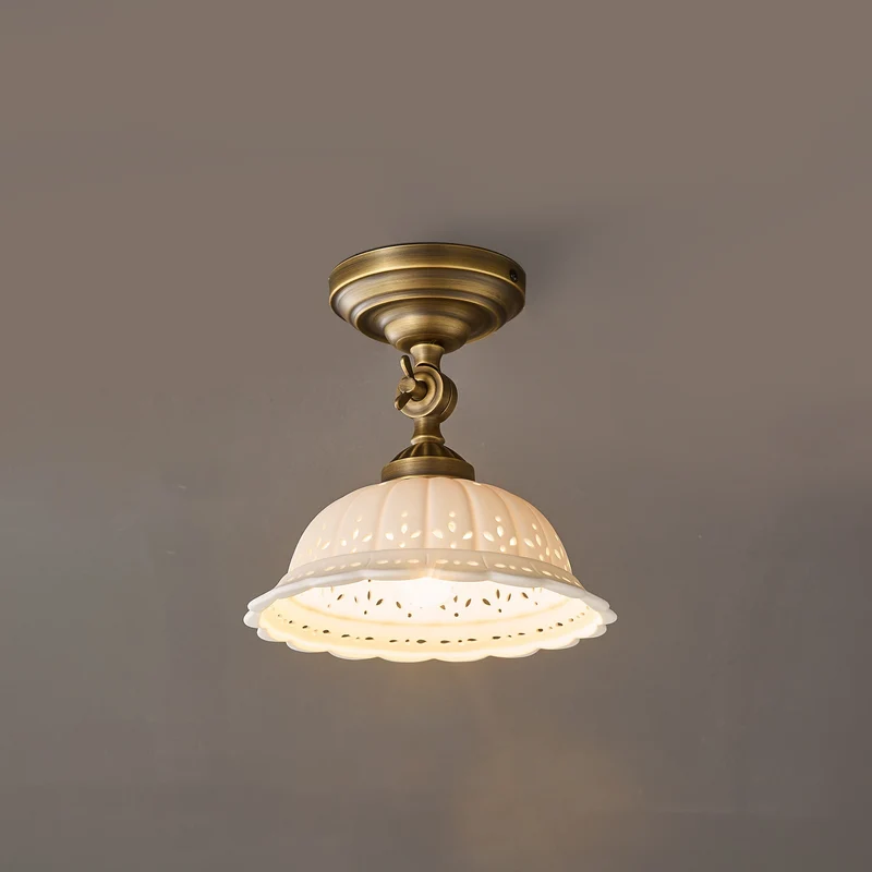 Haylea Plafondlamp Keramiek & Messing – Klassieke Entree Eetkamer Verlichting ø 22 cm | Sansoti