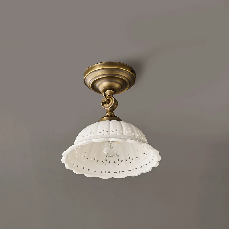 Haylea Plafondlamp Keramiek & Messing – Klassieke Entree Eetkamer Verlichting ø 22 cm | Sansoti
