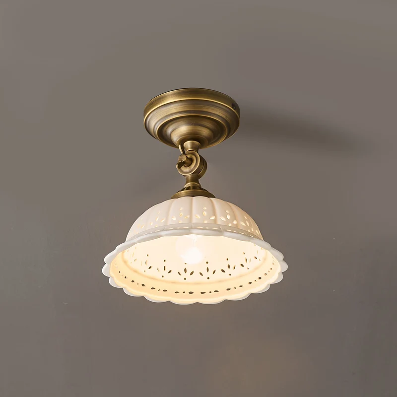 Haylea Plafondlamp Keramiek & Messing – Klassieke Entree Eetkamer Verlichting ø 22 cm | Sansoti