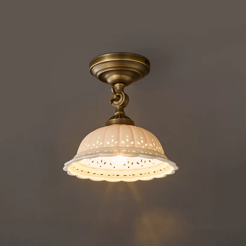 Haylea Plafondlamp Keramiek & Messing – Klassieke Entree Eetkamer Verlichting ø 22 cm | Sansoti