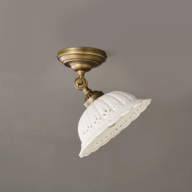 Haylea Plafondlamp Keramiek & Messing – Klassieke Entree Eetkamer Verlichting ø 22 cm | Sansoti