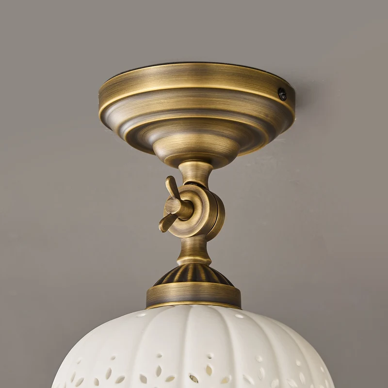 Haylea Plafondlamp Keramiek & Messing – Klassieke Entree Eetkamer Verlichting ø 22 cm | Sansoti