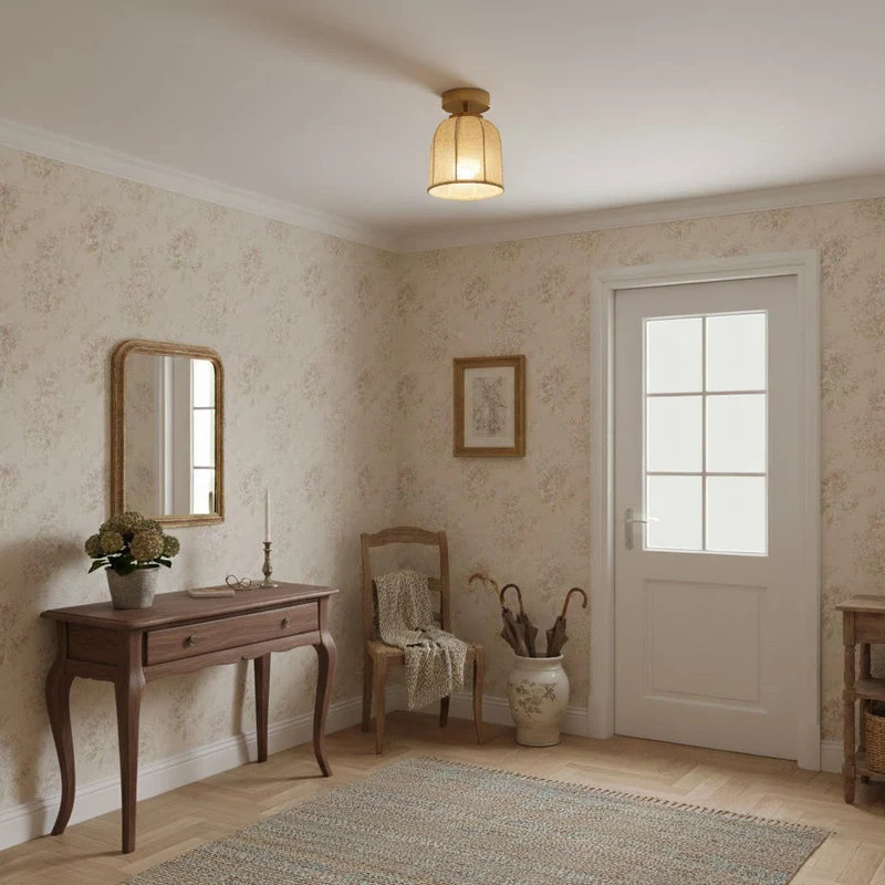 Linnen plafondlamp met gouden ijzeren frame rustiek design warm sfeerlicht voor slaapkamer woonkamer hal entree landelijk | Sansoti
