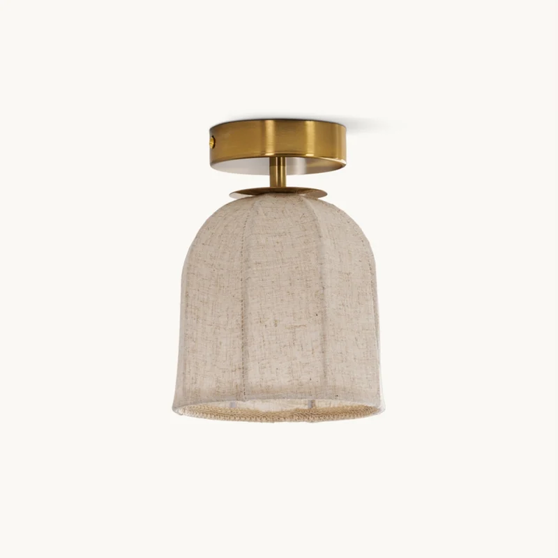 Linnen plafondlamp met gouden ijzeren frame rustiek design warm sfeerlicht voor slaapkamer woonkamer hal entree landelijk | Sansoti