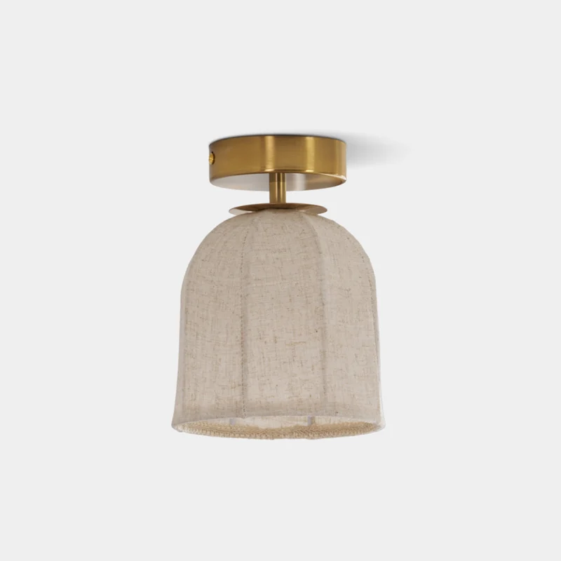 Linnen plafondlamp met gouden ijzeren frame rustiek design warm sfeerlicht voor slaapkamer woonkamer hal entree landelijk | Sansoti