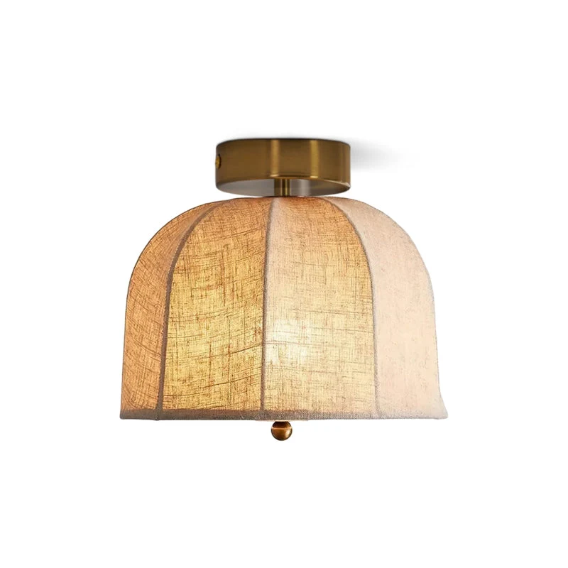 Linnen plafondlamp met gouden ijzeren frame rustiek design warm sfeerlicht voor slaapkamer woonkamer hal entree landelijk | Sansoti