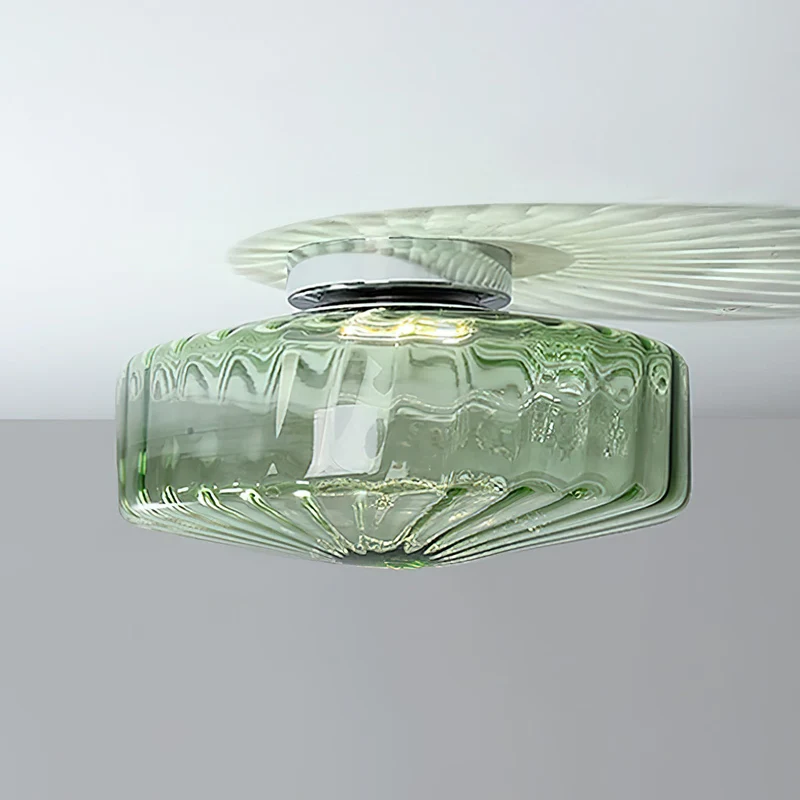 Plafondlamp Geribbeld Glas Chroom Vintage Modern Compacte Verlichting Hal | Sansoti