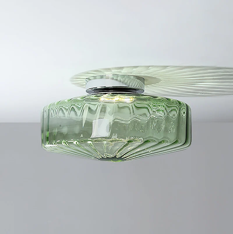Plafondlamp Geribbeld Glas Chroom Vintage Modern Compacte Verlichting Hal | Sansoti