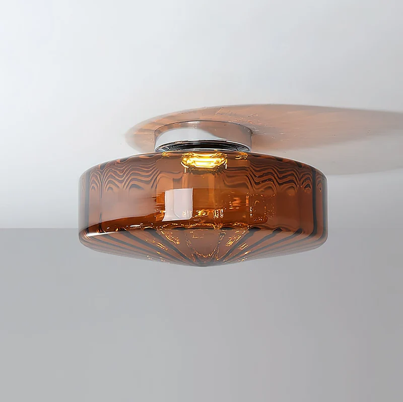 Plafondlamp Geribbeld Glas Chroom Vintage Modern Compacte Verlichting Hal | Sansoti