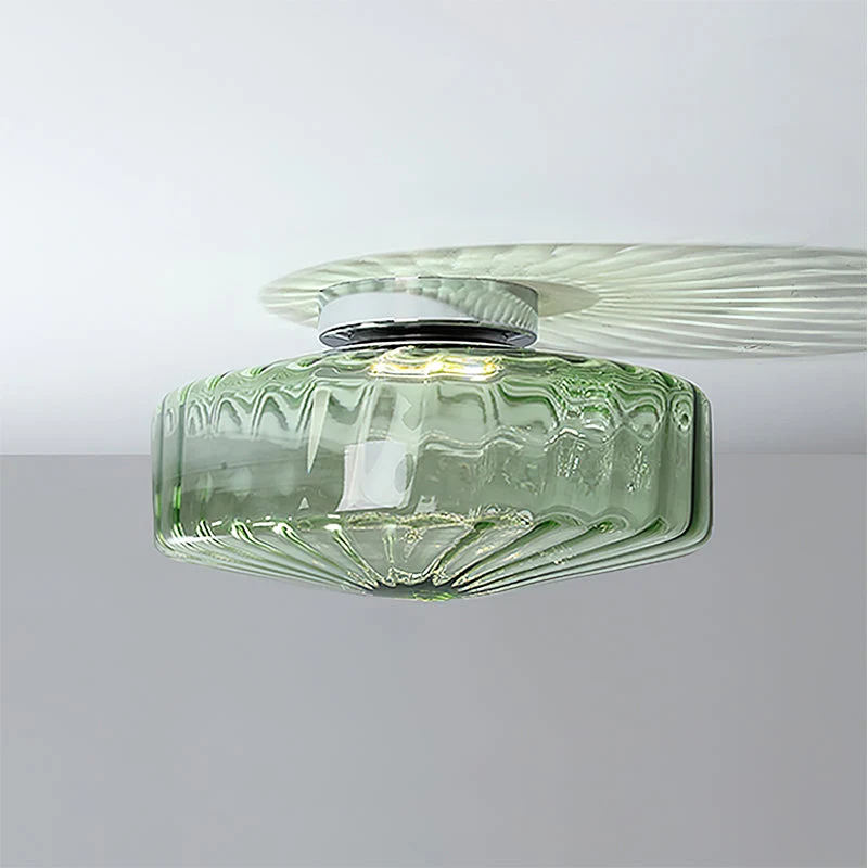Plafondlamp Geribbeld Glas Chroom Vintage Modern Compacte Verlichting Hal | Sansoti