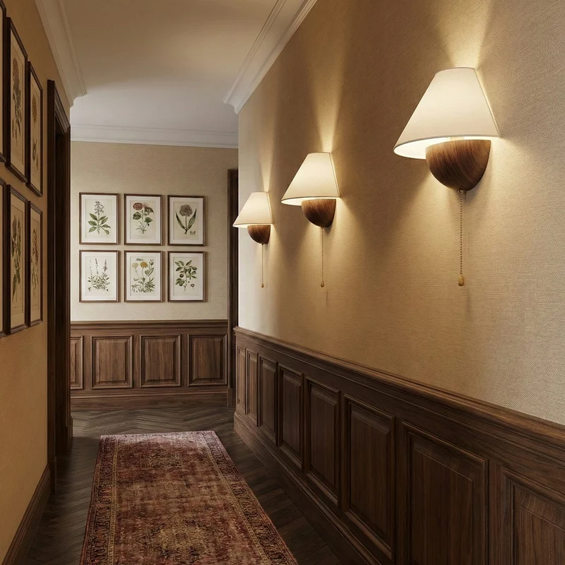 Wandlamp Half-Sphere met Stoffen Kap – Messing Trekschakelaar & Handbewerkt Ijzer voor Slaapkamer en Leeshoek | Sansoti