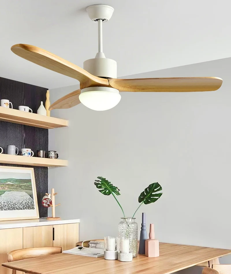 Scandinavische Plafondventilator met Verlichting Elegance Naturel – Vierkanten Houten Bladen met LED-Lamp & Afstandsbediening | Sansoti