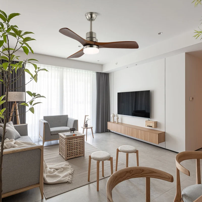 Plafondventilator met Verlichting en 6 Snelheden – Scandinavisch Design in Natuurlijke Houtafwerking | Sansoti