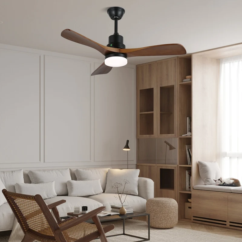 Plafondventilator met Verlichting en 6 Snelheden – Scandinavisch Design in Natuurlijke Houtafwerking | Sansoti
