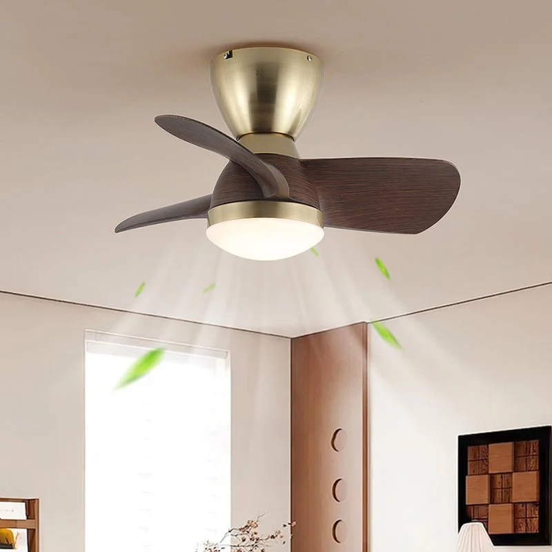 Plafondventilator met Verlichting Elora in Messing en Hout — Minimalistische Ventilator met LED Afstandsbediening | Sansoti