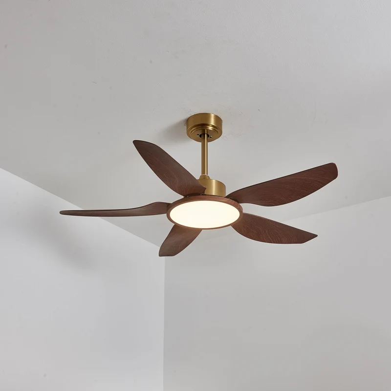 Moderne Plafondventilator met Verlichting Walnoot & Messing – Ø106cm/Ø122cm | Sansoti