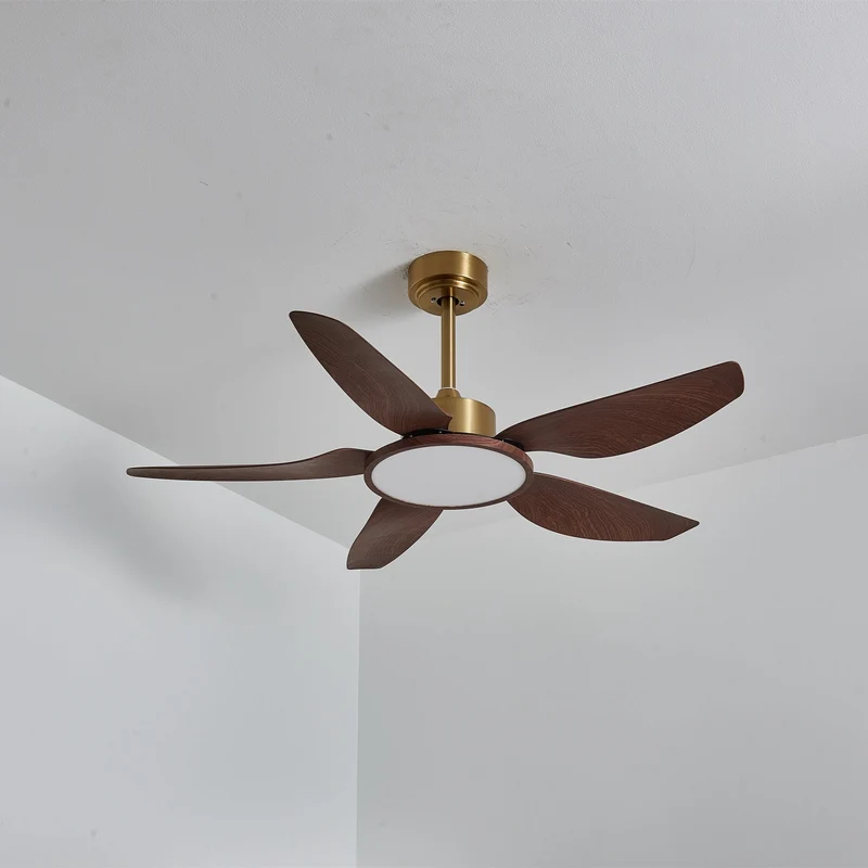 Moderne Plafondventilator met Verlichting Walnoot & Messing – Ø106cm/Ø122cm | Sansoti