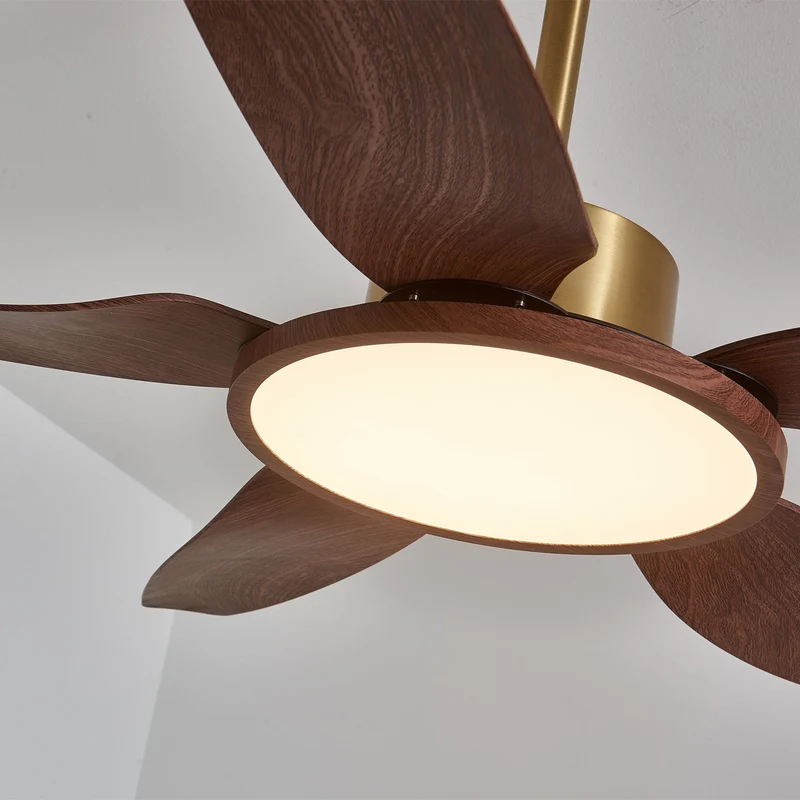 Moderne Plafondventilator met Verlichting Walnoot & Messing – Ø106cm/Ø122cm | Sansoti