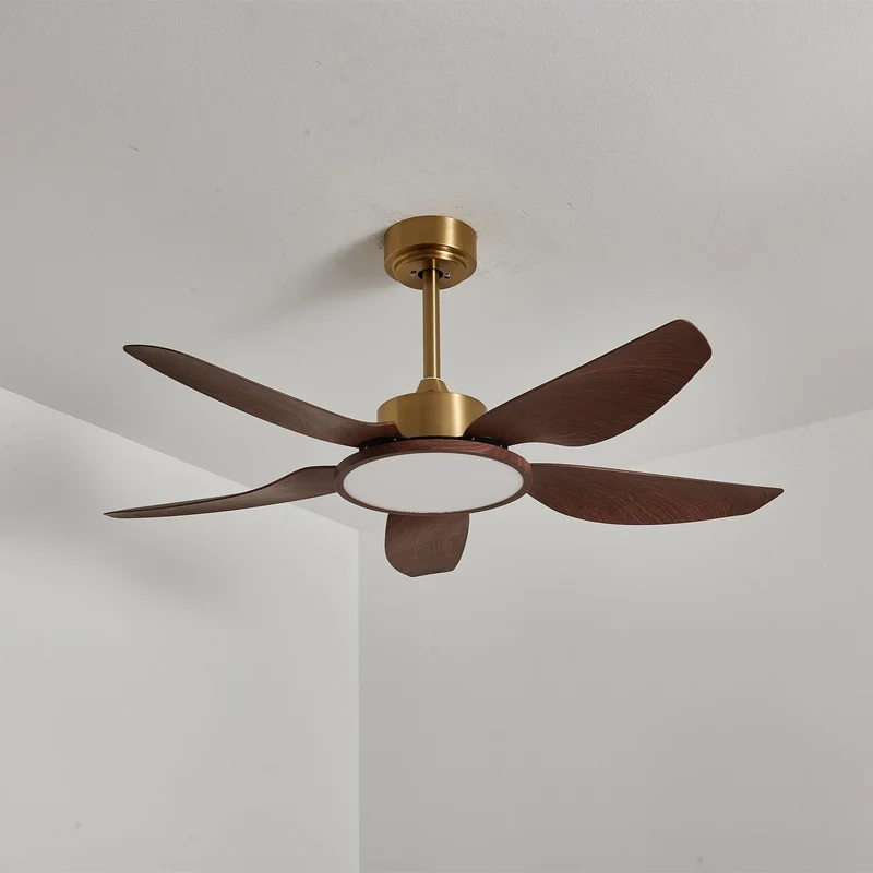 Moderne Plafondventilator met Verlichting Walnoot & Messing – Ø106cm/Ø122cm | Sansoti