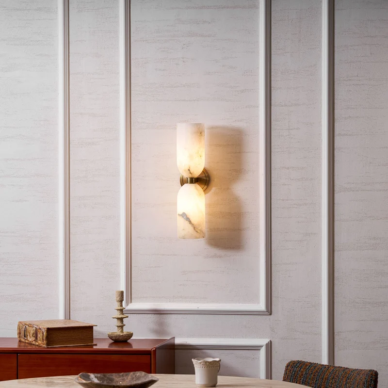 Alabasten Wandlamp met Messing — Dubbele Lichtschijven en Centrale Metalen Ster | Sansoti