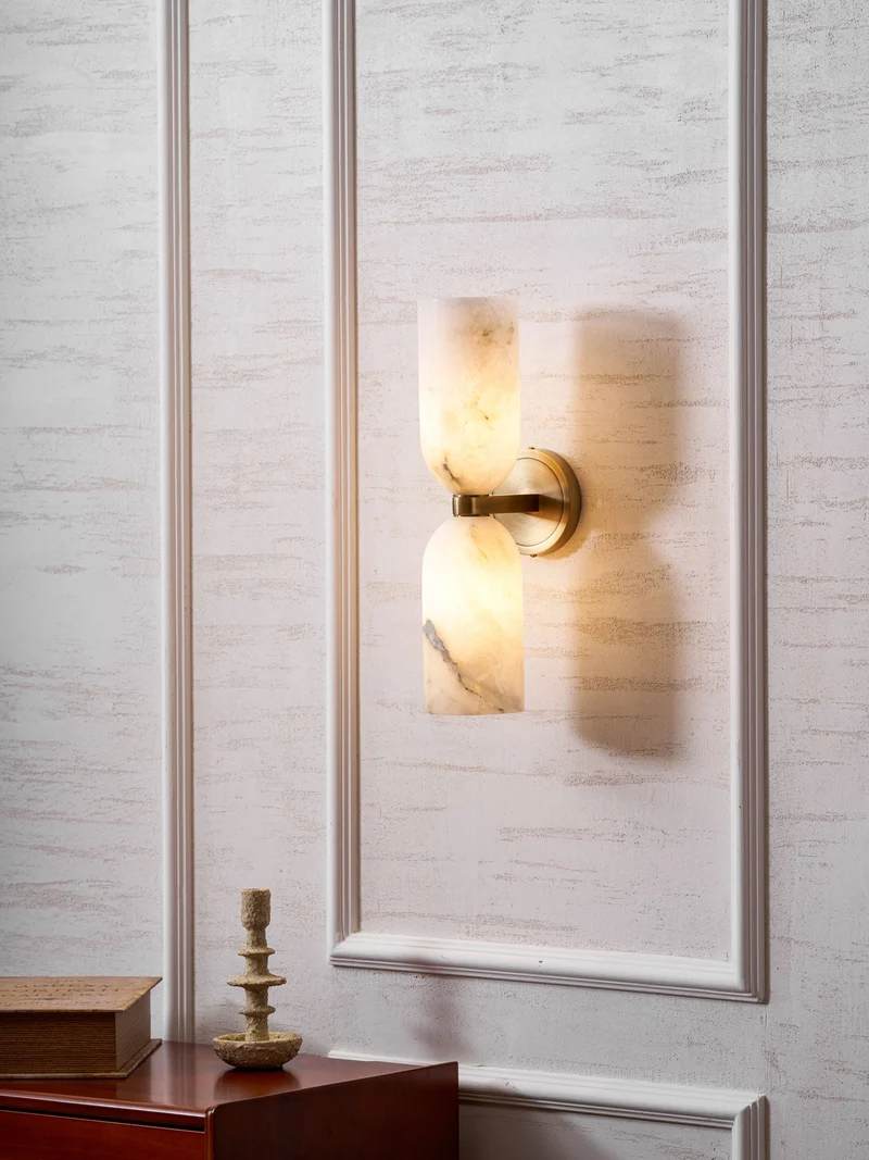 Alabasten Wandlamp met Messing — Dubbele Lichtschijven en Centrale Metalen Ster | Sansoti