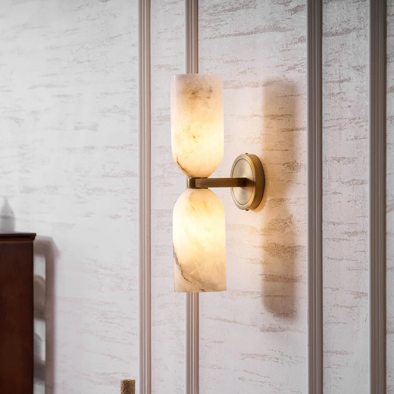 Alabasten Wandlamp met Messing — Dubbele Lichtschijven en Centrale Metalen Ster | Sansoti