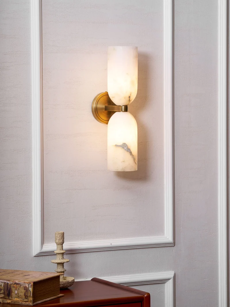 Alabasten Wandlamp met Messing — Dubbele Lichtschijven en Centrale Metalen Ster | Sansoti