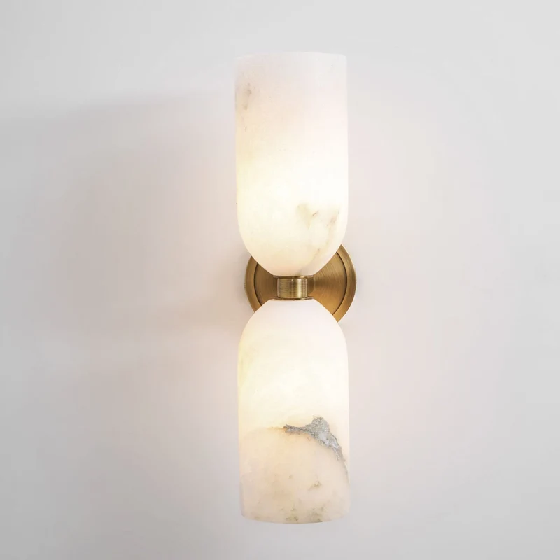Alabasten Wandlamp met Messing — Dubbele Lichtschijven en Centrale Metalen Ster | Sansoti
