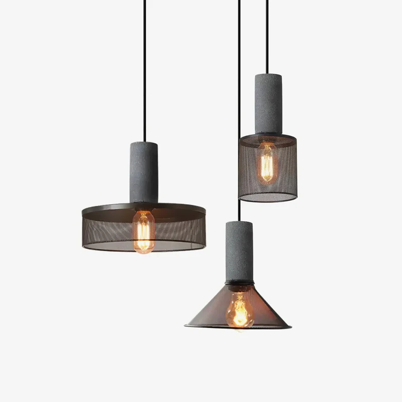 Industriële Hanglamp met Cement & Zwart Mesh — 6 Vormen | Sansoti