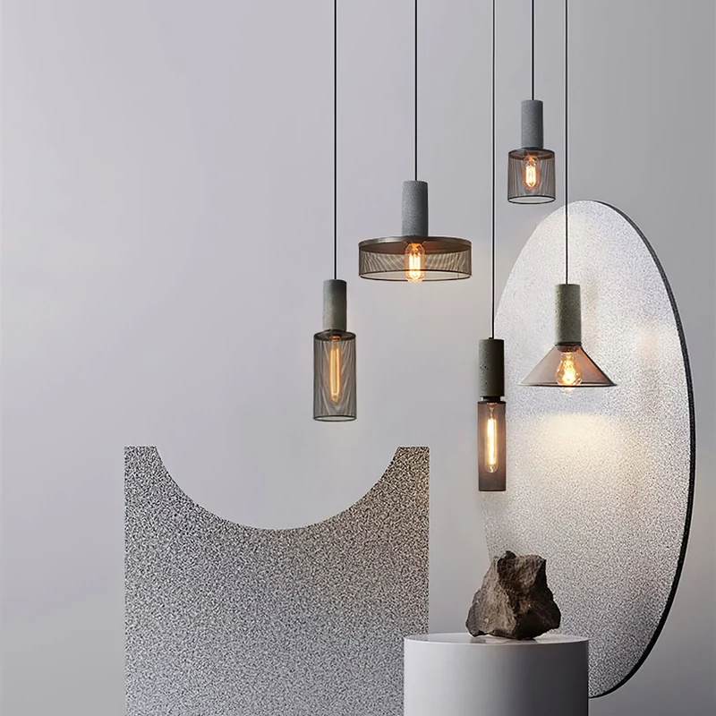 Industriële Hanglamp met Cement & Zwart Mesh — 6 Vormen | Sansoti