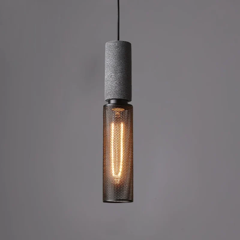 Industriële Hanglamp met Cement & Zwart Mesh — 6 Vormen | Sansoti