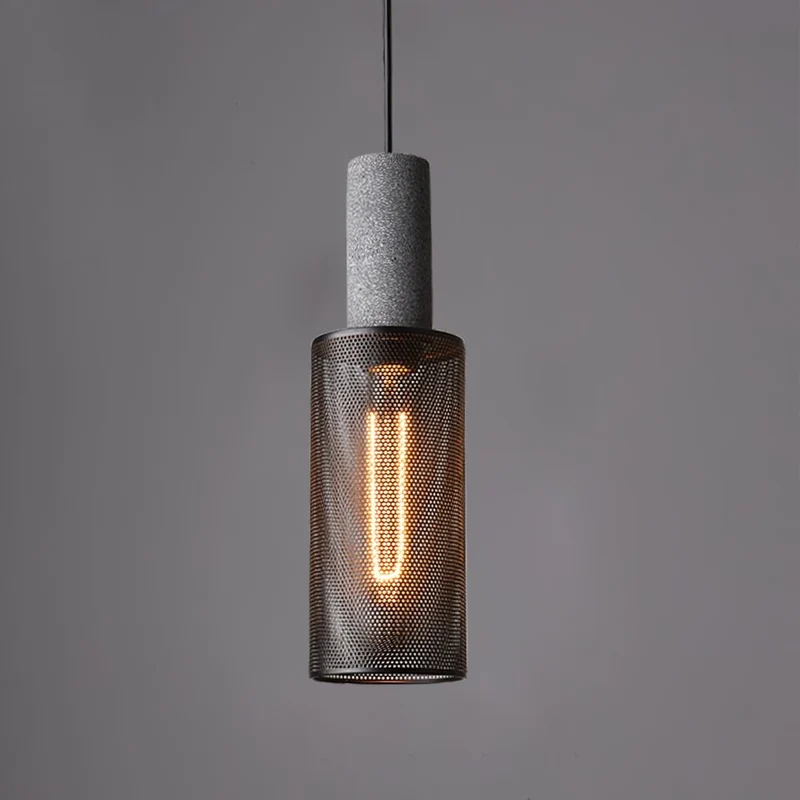 Industriële Hanglamp met Cement & Zwart Mesh — 6 Vormen | Sansoti