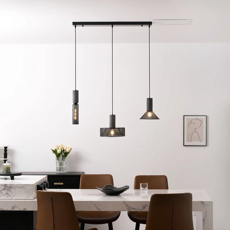 Industriële Hanglamp met Cement & Zwart Mesh — 6 Vormen | Sansoti