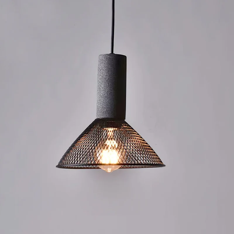 Industriële Hanglamp met Cement & Zwart Mesh — 6 Vormen | Sansoti