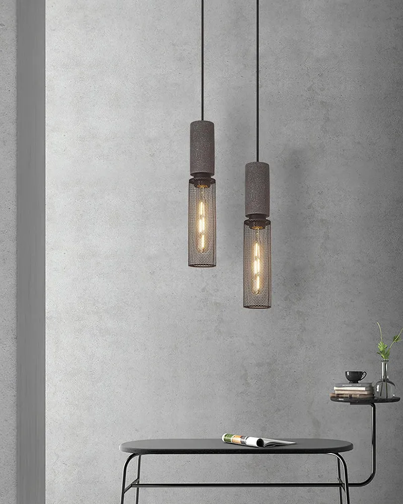 Industriële Hanglamp met Cement & Zwart Mesh — 6 Vormen | Sansoti