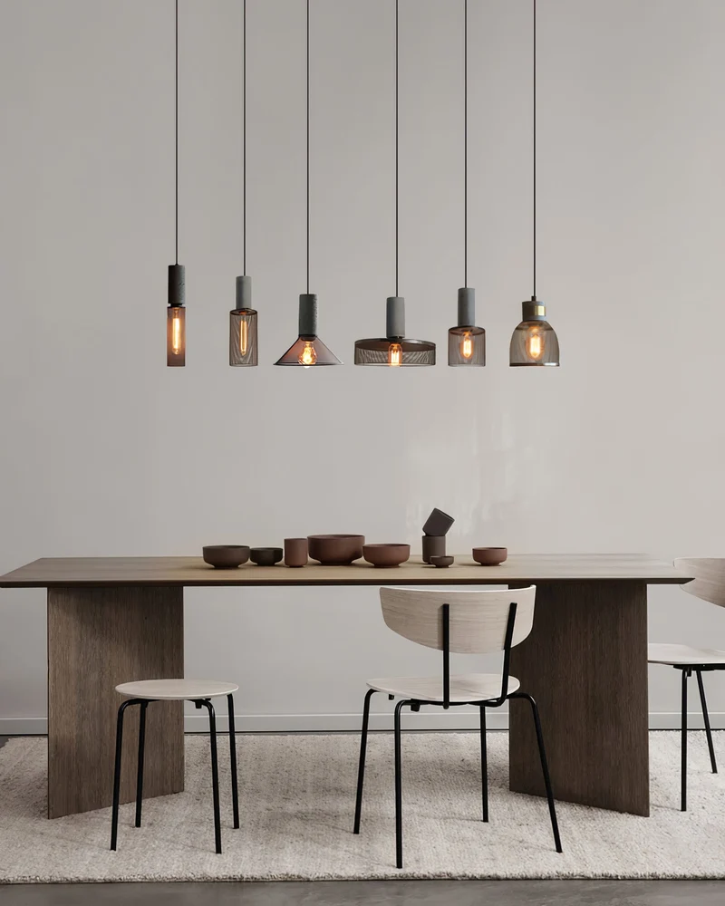 Industriële Hanglamp met Cement & Zwart Mesh — 6 Vormen | Sansoti
