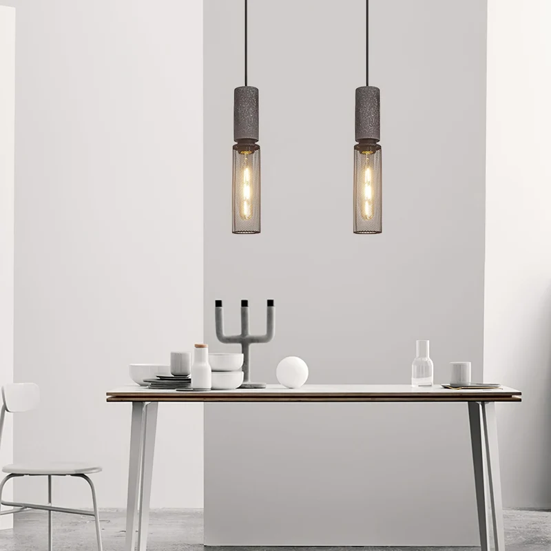 Industriële Hanglamp met Cement & Zwart Mesh — 6 Vormen | Sansoti