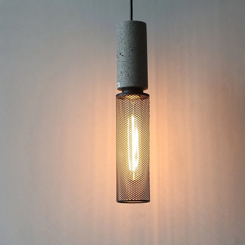Industriële Hanglamp met Cement & Zwart Mesh — 6 Vormen | Sansoti