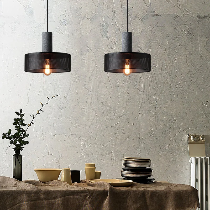 Industriële Hanglamp met Cement & Zwart Mesh — 6 Vormen | Sansoti