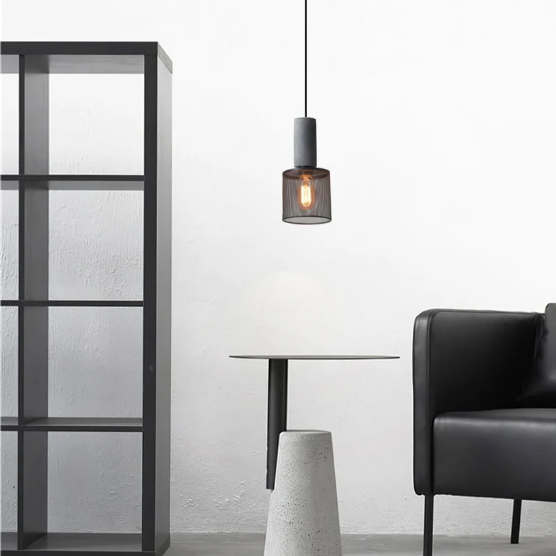 Industriële Hanglamp met Cement & Zwart Mesh — 6 Vormen | Sansoti