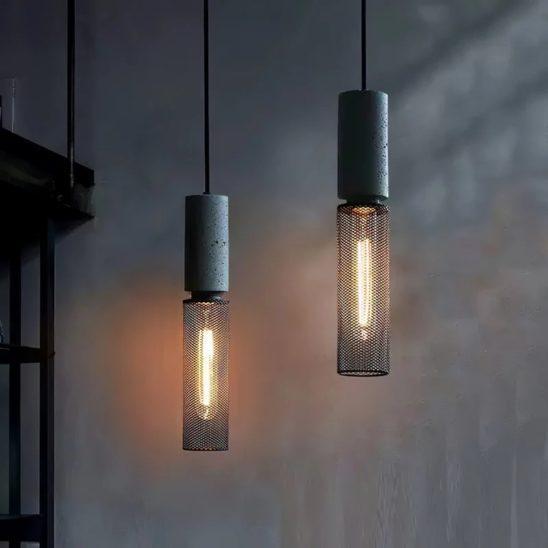 Industriële Hanglamp met Cement & Zwart Mesh — 6 Vormen | Sansoti